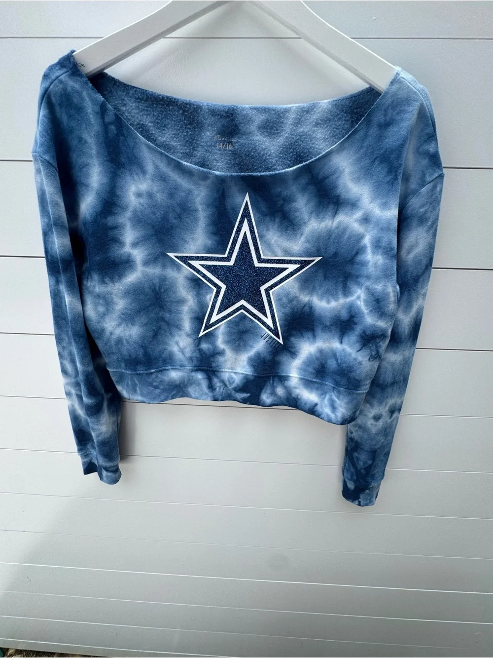 Justice Blue Tie-Dye Cropped Sweatshirt with Star